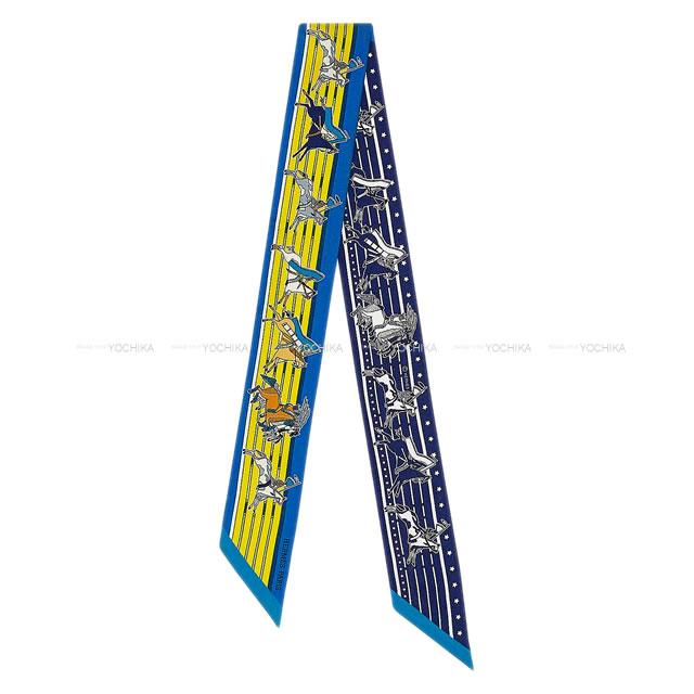 HERMES エルメス ツイリー スカーフ "パウニー族の首長" ブルーロイヤル/ジョーヌ/ブルーマリン シルク100% 新品