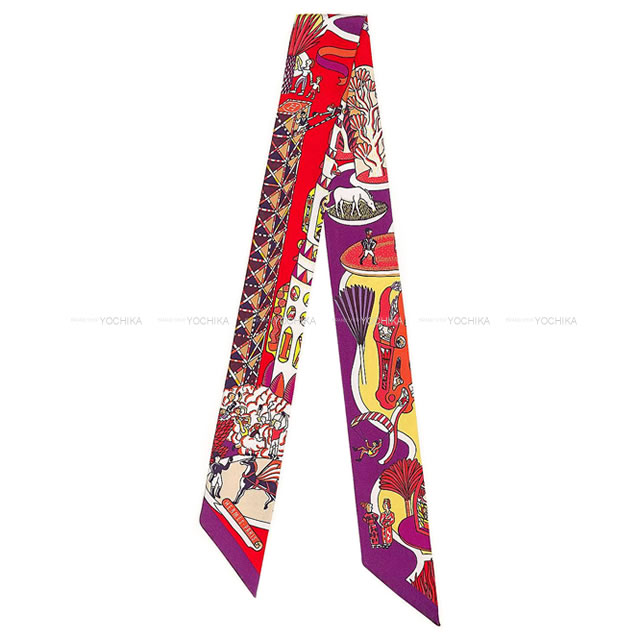 HERMES エルメス ツイリー スカーフ "万国博覧会" ルージュ/ヴァイオレット/ジョーヌヴィフ シルク100% 新品