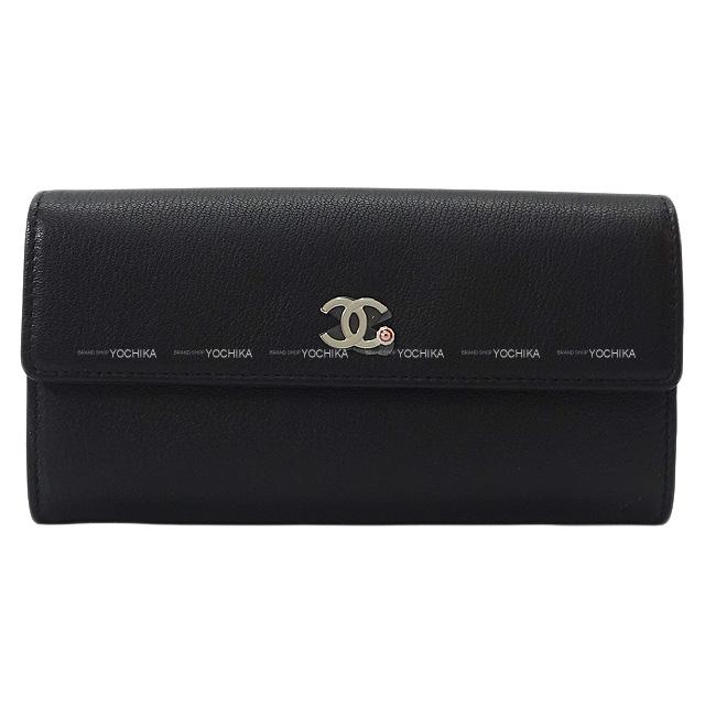 シャネル ココマーク 傘 プリント ファスナー付 フラップ 長財布 黒 ゴートスキン AP0262 新品未使用