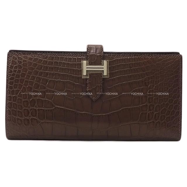 HERMES エルメス 財布 ベアンスフレ エベンヌ クロコダイル アリゲーターマット シルバー金具 新品未使用