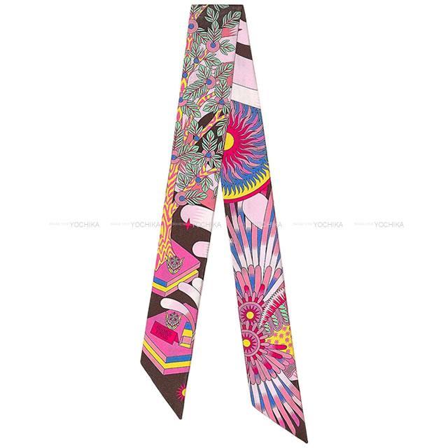 エルメス ツイリー スカーフ "ペガサスの源泉" エベンヌXローズXジョーヌ シルク100% 新品