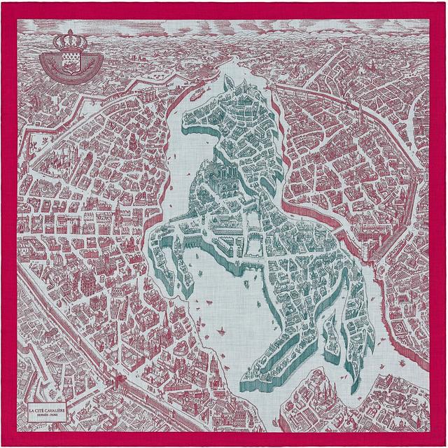 エルメス ショール カレ140 "ブランデンブルグ飾り ドット" ブルーノワール/ゴールド/ルージュ 新品