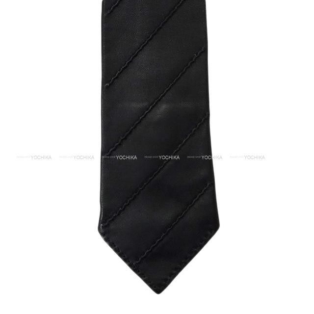 HERMES エルメス ステッチ レジメン レザーネクタイ 黒(ブラック) ラムスキン 新品未使用