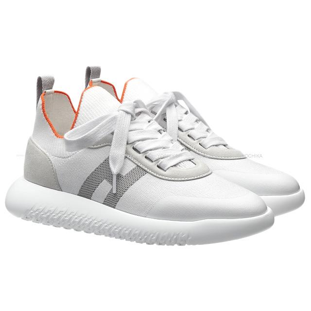 HERMES エルメス レディース スニーカー "クルー" #38 白(ホワイト)Xグレー ニットXシェーブルヴェロア 新品