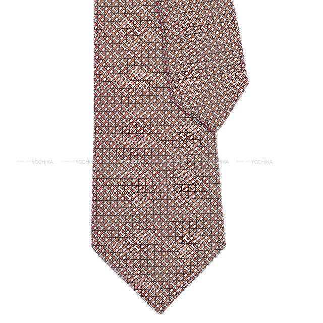 HERMES エルメス ネクタイ "H YOYO" オレンジXブルーグリスXグレー シルク100% 新品