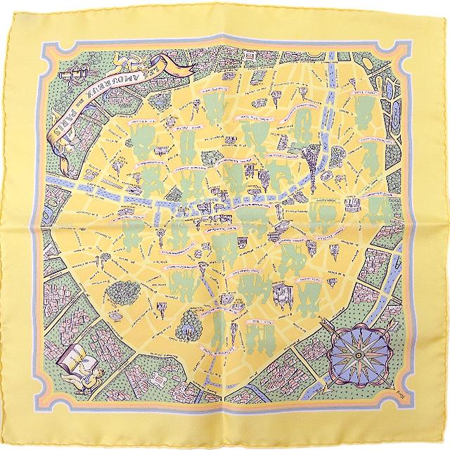 HERMES エルメス スカーフ カレ45 "パリの恋人たち" ジョーヌXヴェール シルク100% 新品未使用