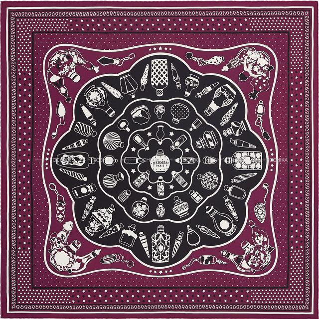 HERMES エルメス バンダナ カレ55 "香水瓶" プルーンX黒(ブラック) シルク 新品未使用