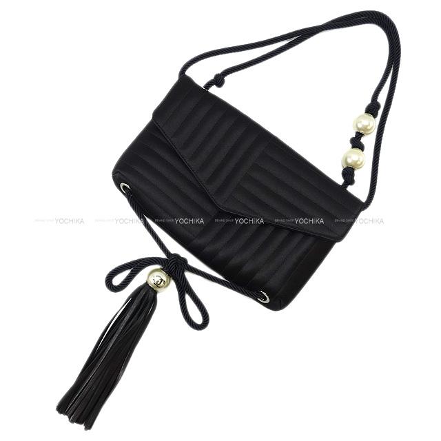 CHANEL シャネル フリンジ付き ショルダーバッグ 黒 サテン シルバー金具 新品未使用