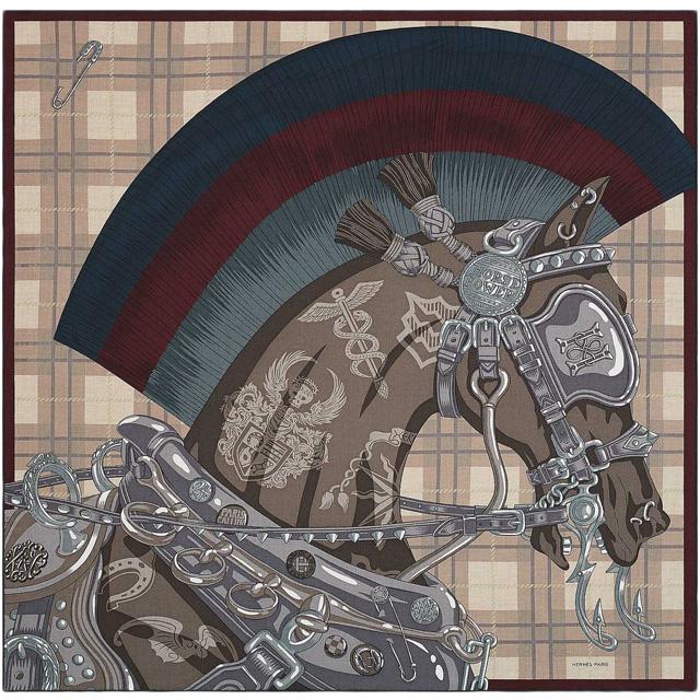 HERMES エルメス スカーフ ショール カレH100 "シュヴァル パンク" ナチュラル/カーキクレール/ボルドー 新品