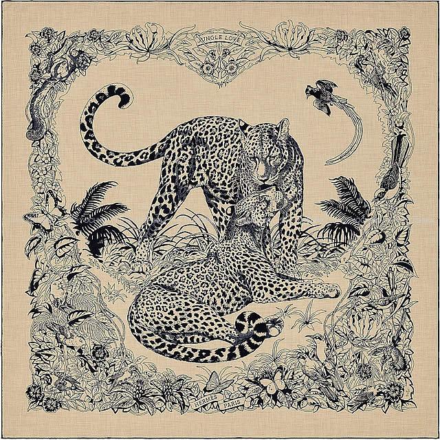 HERMES エルメス ショール カレ140 "ジャングル・ラブ" ナチュラルXブルーノワール