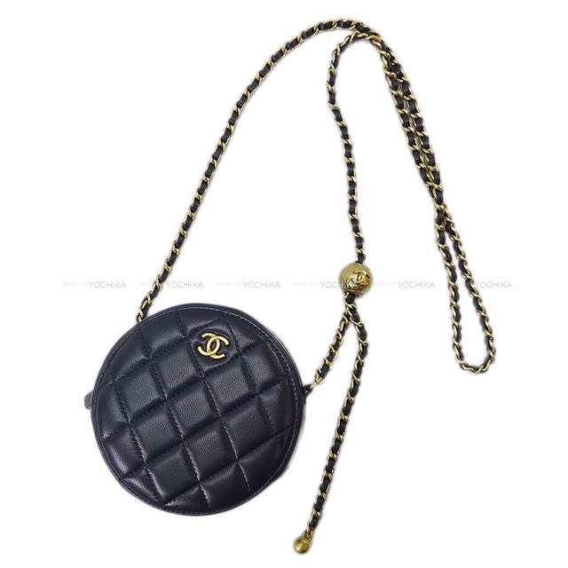 CHANEL シャネル マトラッセ ラウンド チェーン ショルダーバッグ 黒 ラムスキン AP0245 新品同様