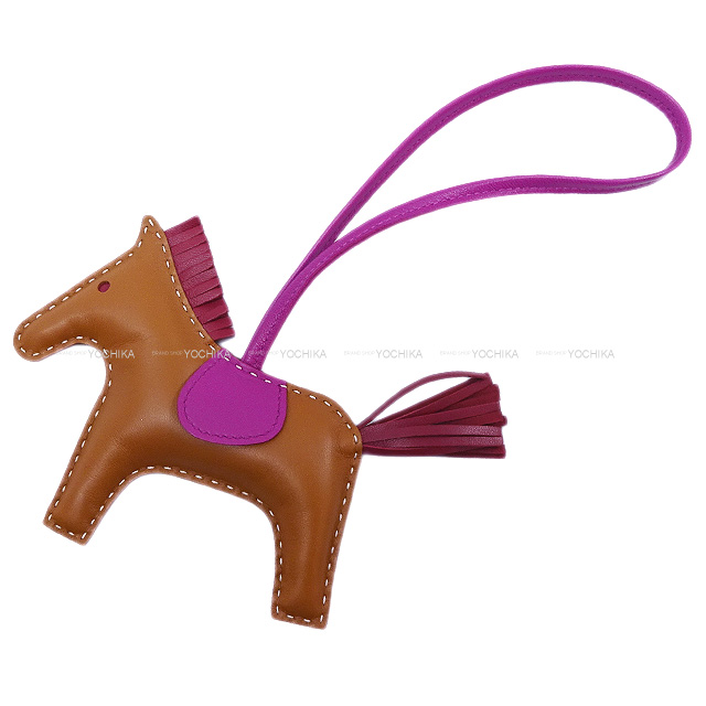 HERMES エルメス バッグチャーム 白ステッチ "ロデオ/RODEO" MM ゴールドXローズパープルXルビー アニューミロ(ラム) 新品