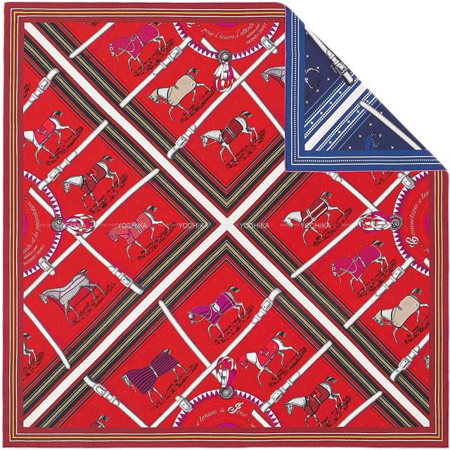 2021年春夏 HERMES エルメス スカーフ カレ90 ダブルフェイス "馬着" ルージュ/マリン シルク100% 新品