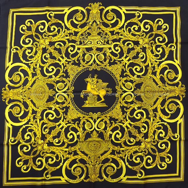 HERMES エルメス スカーフ カレ90 「チュルリー公園」 黒(ブラック)/ジョーヌ シルク100% 新品未使用