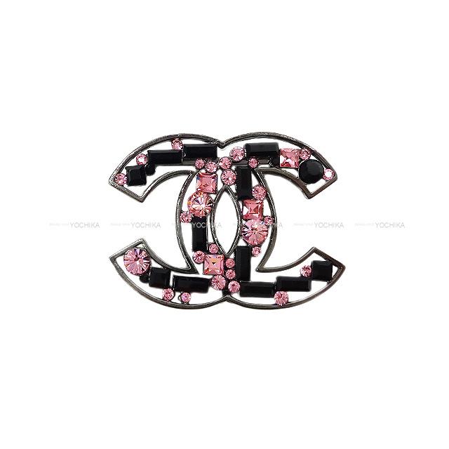 CHANEL シャネル ココマーク ラインストーン ブローチ ピンク/黒 ガンメタル金具 05A 新品未使用
