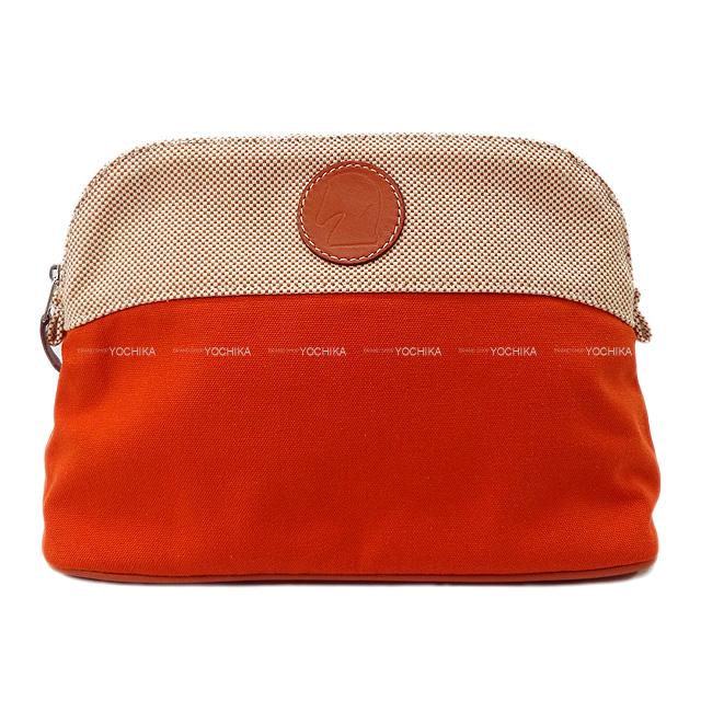 HERMES エルメス ボリードポーチMM ”サマルカンド” テラコッタ コットンキャンバス シルバー金具 新品未使用