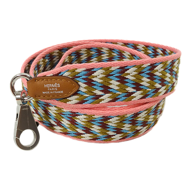 HERMES エルメス  "バンドリエール サングル ジグザグ 25mm" ショルダーストラップ 85cm ローズエテ/白/ルージュヴィフ/ゴールド トワル/スイフト シルバー金具 新品未使用