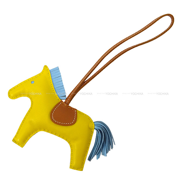 HERMES エルメス バッグチャーム "ロデオ/RODEO" MM ジョーヌナプルXセレステXゴールド アニューミロ(ラム) 新品未使用