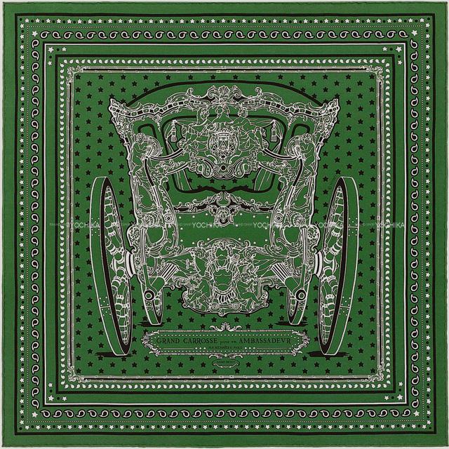 HERMES エルメス バンダナ カレ55 「大使の偉大な運送」 ヴェール/黒/白 シルク100% 新品未使用
