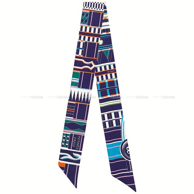 HERMES エルメス ツイリー スカーフ 「ヴォルト・エ・ピルエット」 インディゴ/ローズ/マルチカラー シルク100% 新品