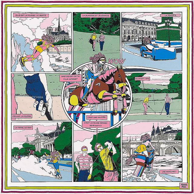 2021年春夏 HERMES エルメス スカーフ カレ90 ダブルフェイス "WOW" ブルーXヴェール