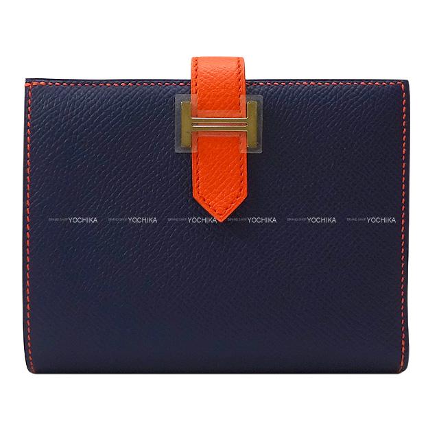 HERMES エルメス 財布 ベアンコンパクト バイカラー ブルーサフィール/カプシーヌ エプソン シルバー金具 新品未使用