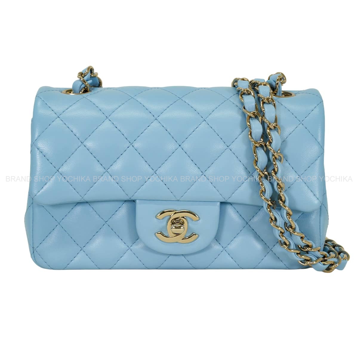 CHANEL シャネル ショルダーバッグ ミニマトラッセ 20 チェーン ココマーク ライトブルー ラムスキン シャンパンゴールド金具 A69900 準新品