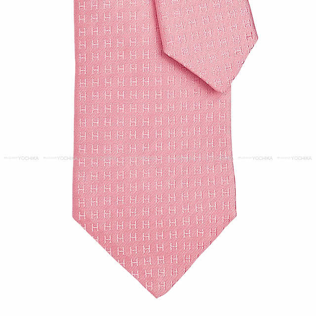 HERMES エルメス ネクタイ "Hロゴ/FACONNEE H" ローズ シルク100% 新品