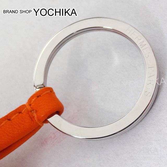 HERMES エルメス フリンジ キーホルダー カルメン オレンジ ラムスキン シルバー金具 新品