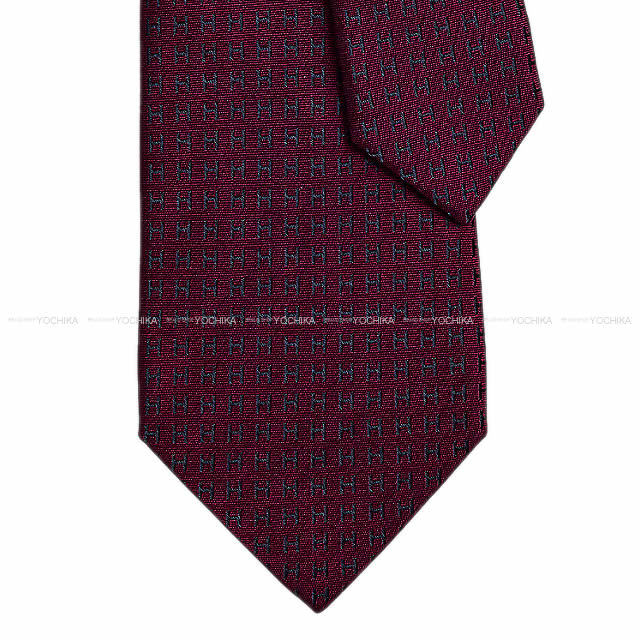 HERMES バーガンディ Hロゴ ネクタイ HERMES エルメス Hロゴ バイカラー ネクタイ 