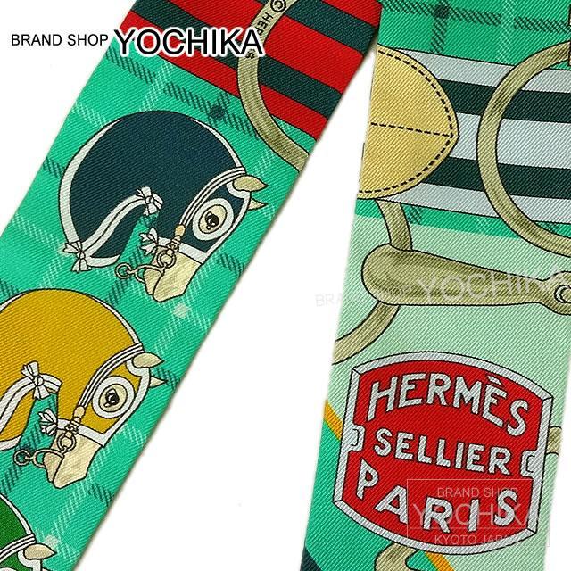 HERMES エルメス ツイリー スカーフ "タッタソール" ダックブルーXミントXカリー シルク100% 新品