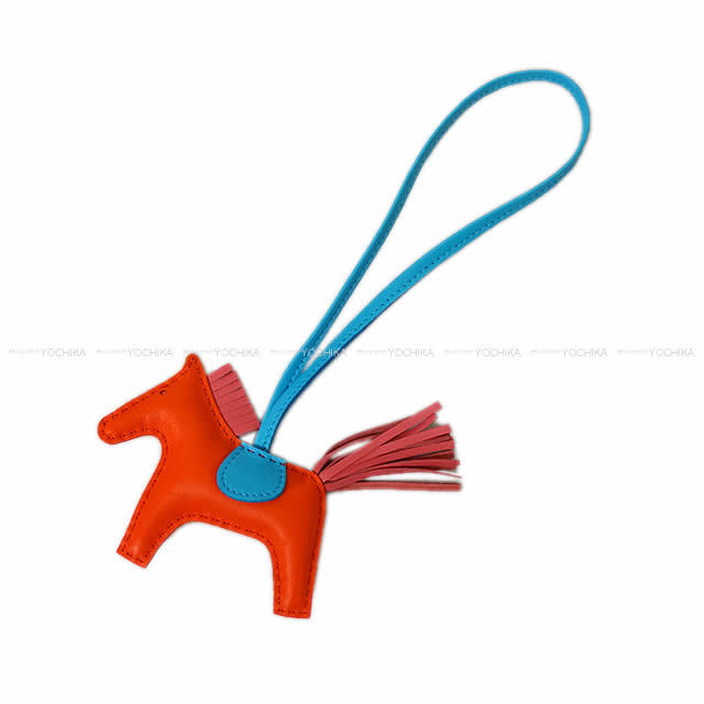 HERMES エルメス バッグチャーム ロデオ RODEO PM オレンジポピーXローズアザレXブルーサンシール アニューミロ(ラム) 新品