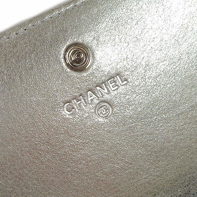 CHANEL シャネル エアライン バイカラー ファスナー付 長財布 シルバー