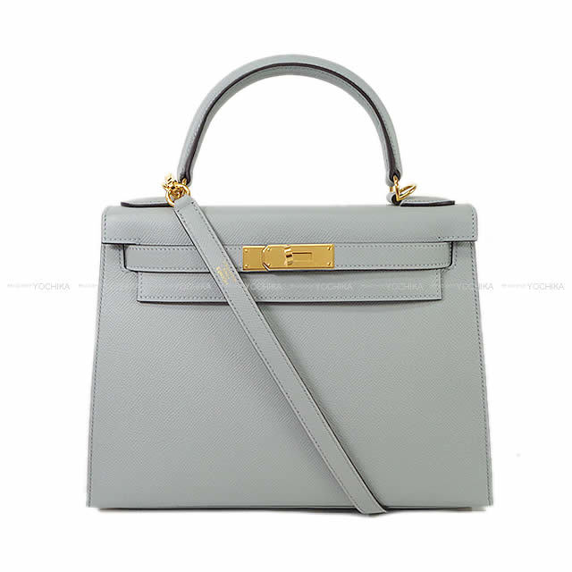 HERMES エルメス ハンドバッグ ケリー28 外縫い ブルーグラシエ エプソン ゴールド金具 新品