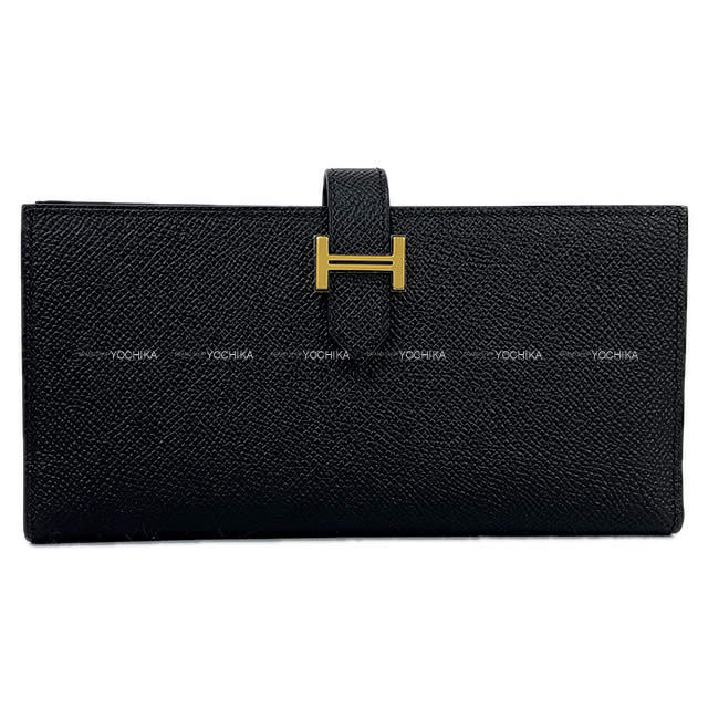 【美品】HERMES ベアンスフレ エプソン 長財布 ブラック ゴールド金具 HERMES エルメス 長財布 ベアンスフレ 黒 (ブラック) エプソン