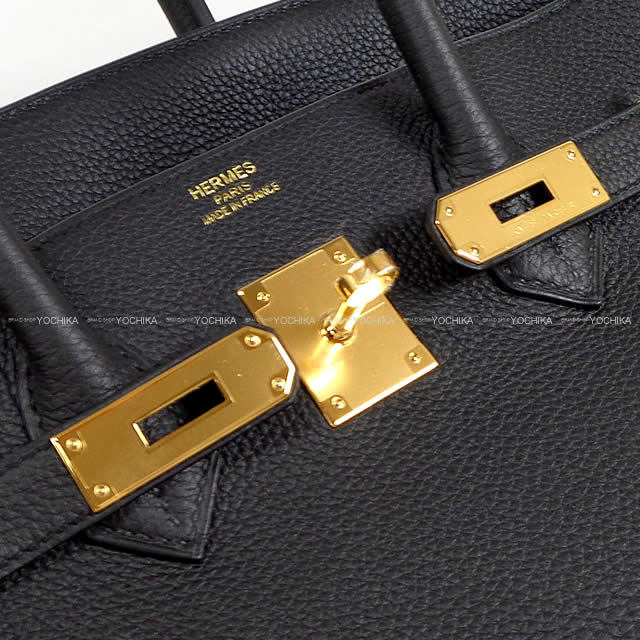 牛革 黒 レザーハンドバッグ ゴールド金具　バーキン Hermès エルメス バーキン40 ブラック ゴールド金具 □F刻印