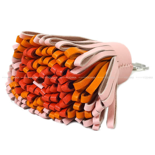 HERMES エルメス フリンジ キーホルダー カルメン トリコロール ローズ