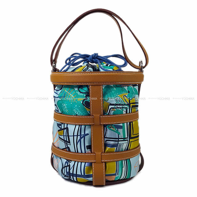 HERMES エルメス ショルダーバッグ ポーチ付 "ミュザルディーヌ" 熱帯のモダニズム ゴールドXブルーアトール エプソンXシルク シルバー金具 新品未使用