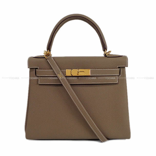 HERMES エルメス ハンドバッグ ケリー28 内縫い エトープ (エトゥープ) トゴ ゴールド金具 新品