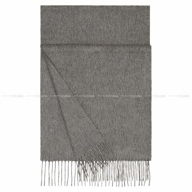 HERMES エルメス ロゴマフラー Unie Brod'ee ユニブロデ フランネルグレー カシミヤ100% 新品