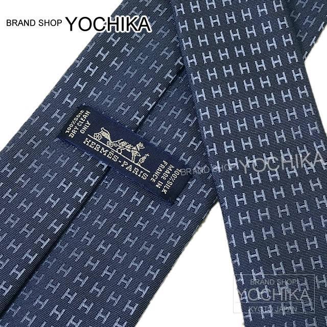 HERMES エルメス Hロゴ バイカラー ネクタイ "FACONNEE H" マリンＸブルー シルク100% 新品