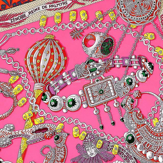 HERMES エルメス スカーフ カレ90 "パルミラの女王 ゼノビア" ローズヴィフXオレンジXマスティック 新品