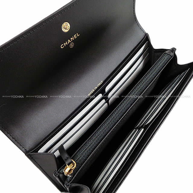 CHANEL ココマーク ファスナー付 フラップ 長財布 黒(ブラック