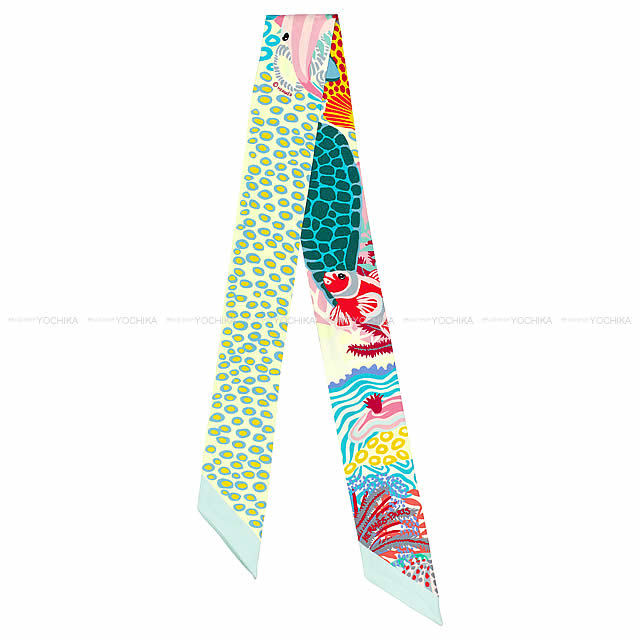 HERMES エルメス ツイリー スカーフ "UNDER THE WAVES" ヴェールXジョーヌスフレXローズ シルク 新品未使用
