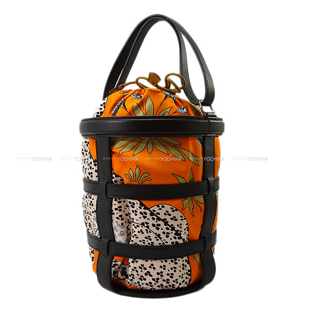HERMES エルメス ショルダーバッグ ポーチ付 "ミュザルディーヌ" レオパード 黒XマンダリンXオークル エプソンXシルク シルバー金具 新品未使用