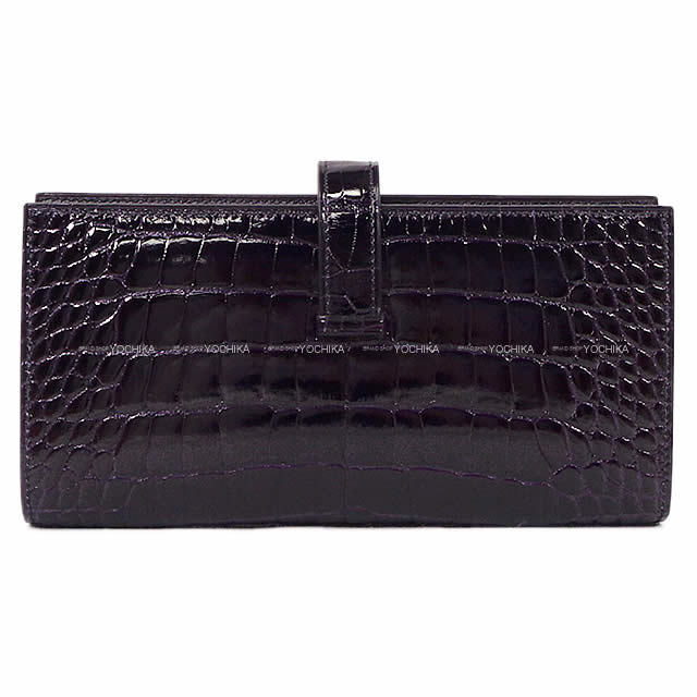 エルメス HERMES 長財布 ベアンスフレ アリゲーター オーベルジーヌ シルバー金具 紫 二つ折り財布 シャイン D刻印 【箱】【中古】 HERMES（エルメス） 豪華 アリゲーター シャイン メンズ 長財布