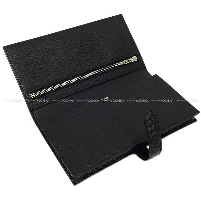 HERMES エルメス 長財布 ベアンスフレ 黒 (ブラック) クロコダイル  