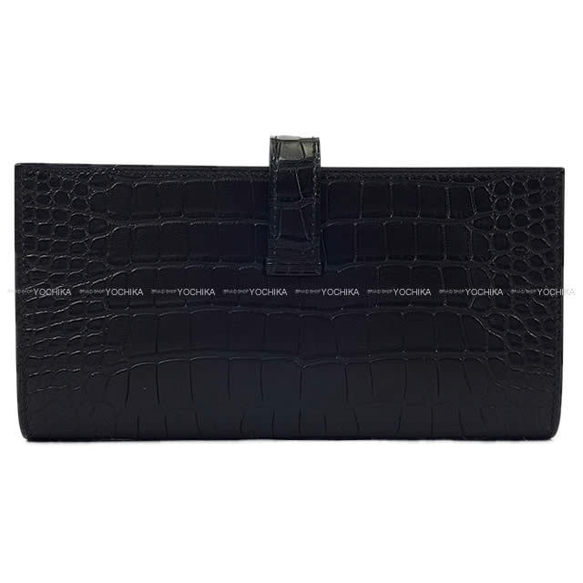HERMES エルメス 長財布 ベアンスフレ 黒 (ブラック) クロコダイル 
