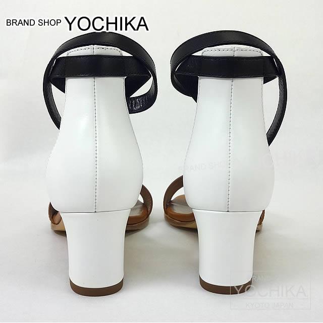 HERMES エルメス レディース ケリー ベルト サンダル "Manege" #36 黒XナチュラルX白 カーフ 新品未使用