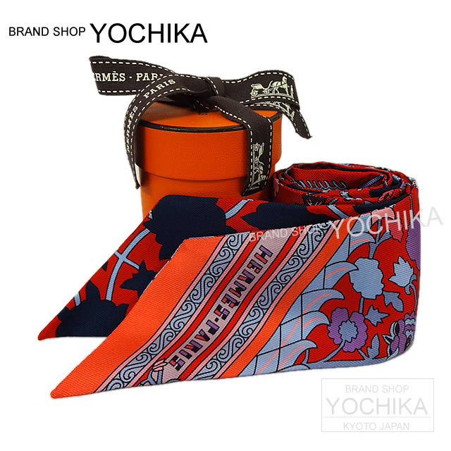 HERMES エルメス ツイリー スカーフ "ベルリンヌの馬車に乗って" グレー×ブルー×ベージュローズ シルク100% 新品